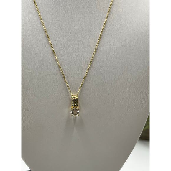 BBJ Sterling Silver Gold Plated Round Cz Blue Spinel Pendant Chain Necklace - Picture 2 of 10